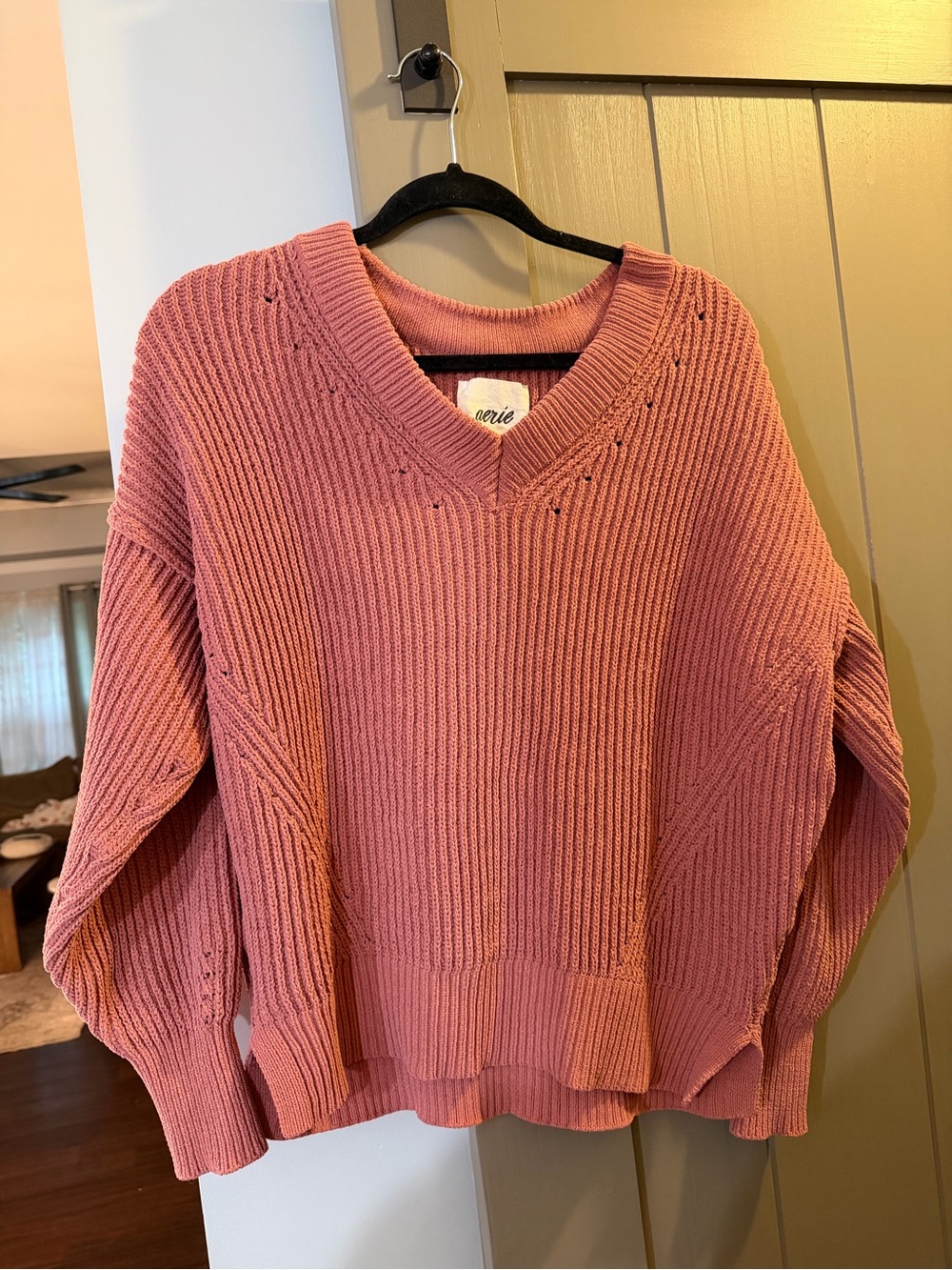 aerie Dusty Rose V-Neck Ribbed Sweater